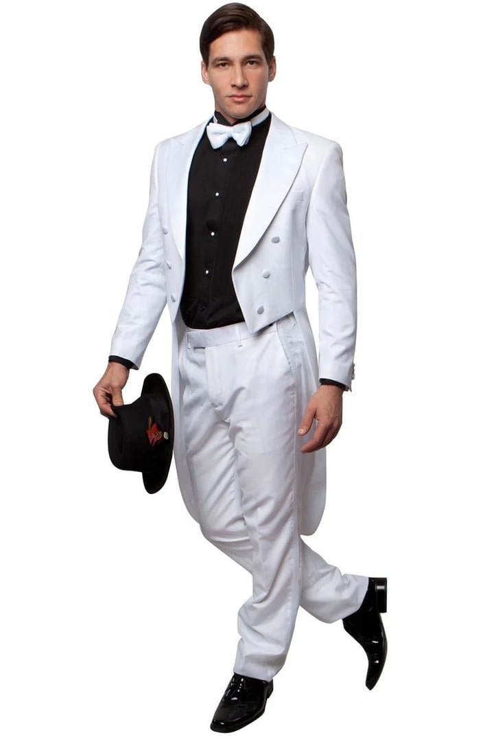 All White Men's Designer Long Tail Tuxedo