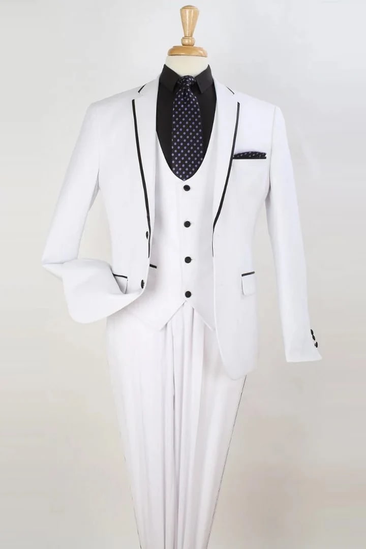 Men's White Two Button Slim Fit Vested Suit