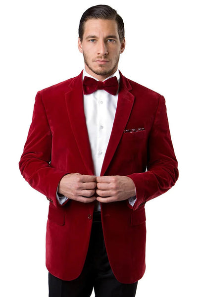Red Classic Velvet Two Button Blazer