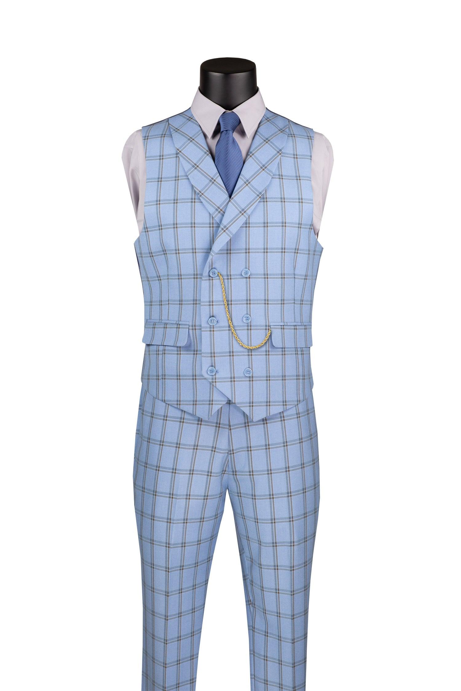 La Scale Windowpane Three Piece Suit Light Blue