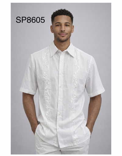Menβs White Embroidered Walking Suit Set β 2 Piece Short Sleeve Casual Outfit