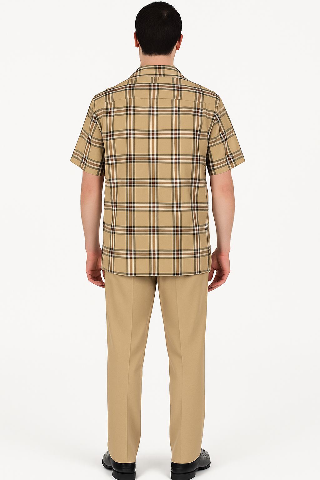 Beige Check Button Shirt - Casual Plaid for Men