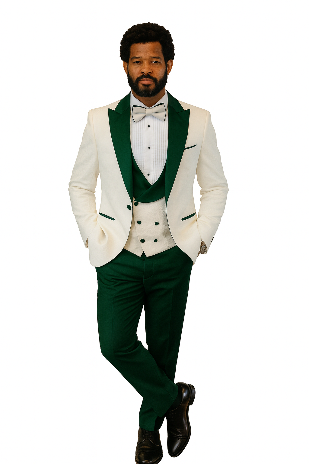 Paisley Green & White Peak Lapel Formal Set