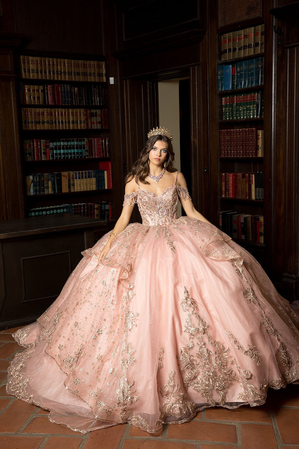 Embroidered Cold Shoulder Ball Gown by Bella Princess PQ1059