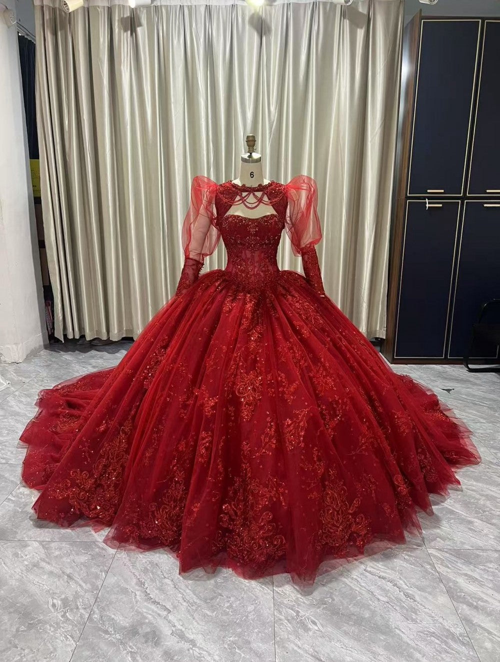 Strapless Puff Sleeve Ball Gown by Petite Adele PQ1097