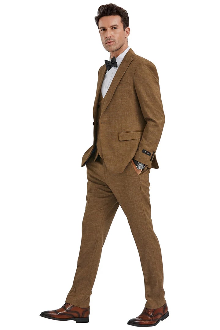Slim Fit Camel Sharkskin Suit & Vest