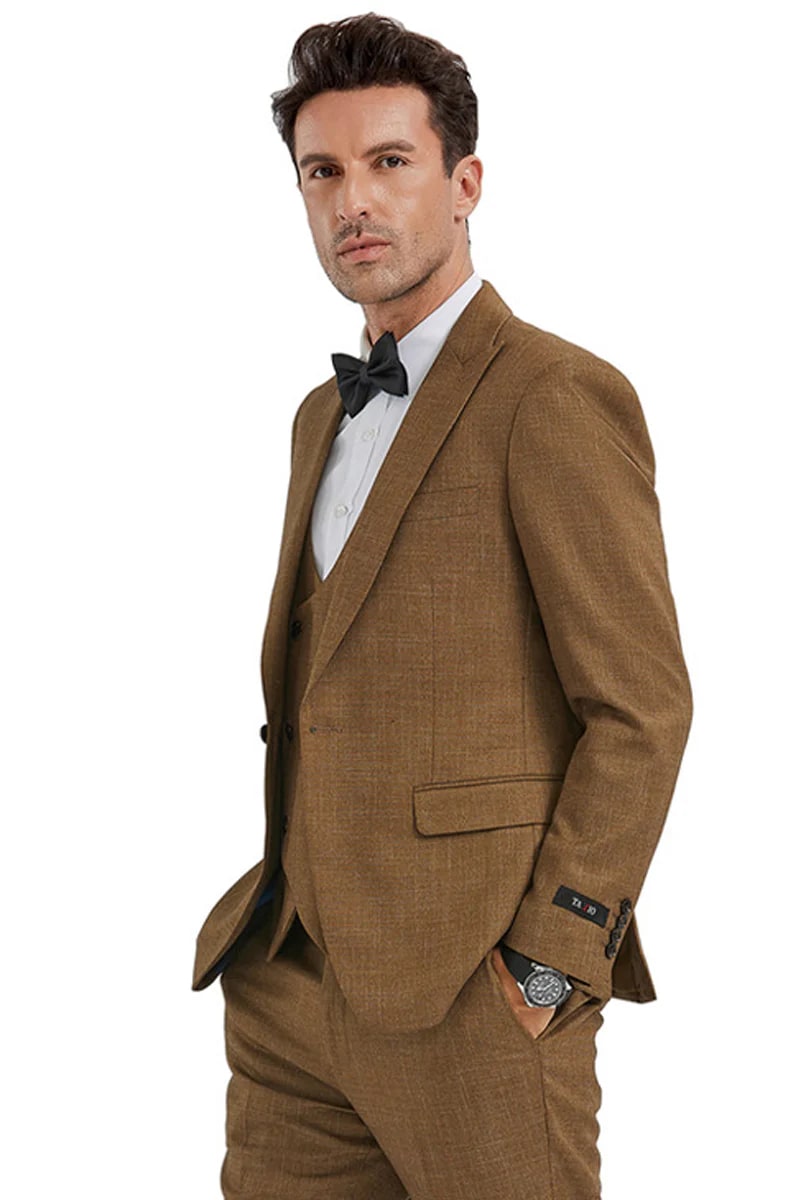 Slim Fit Camel Sharkskin Suit & Vest
