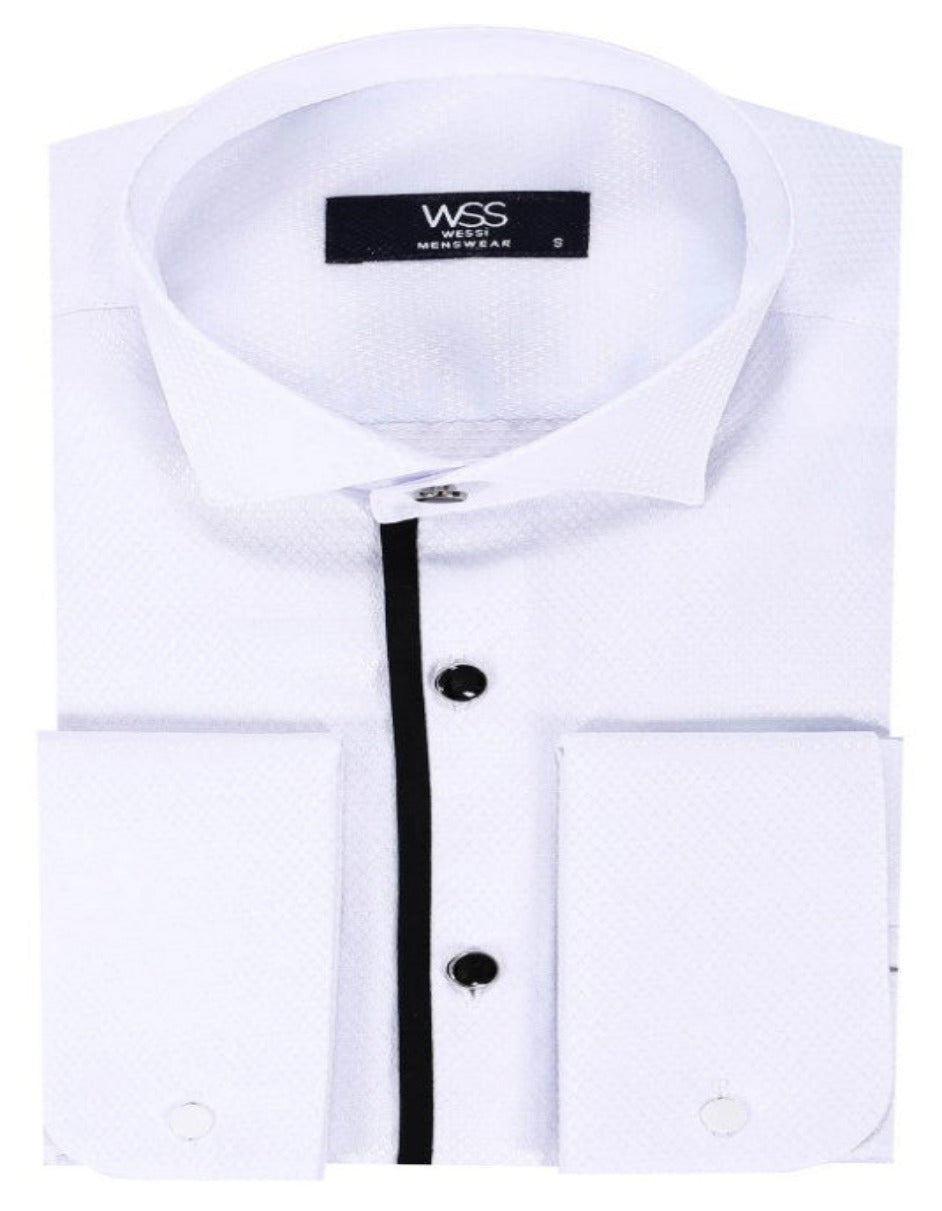 Black Stripe Detailed White Tuxedo Shirt