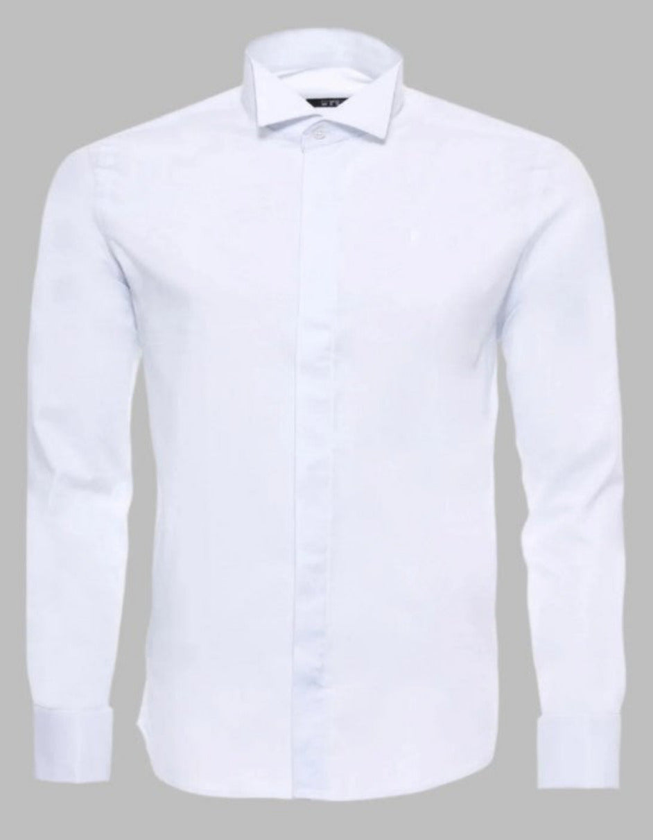 White Stand Collar Formal Tuxedo Shirt