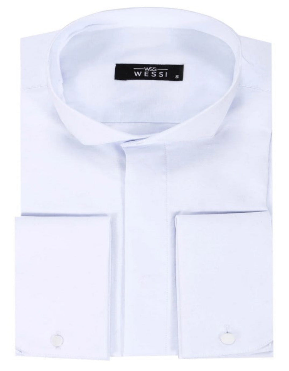 White Stand Collar Formal Tuxedo Shirt