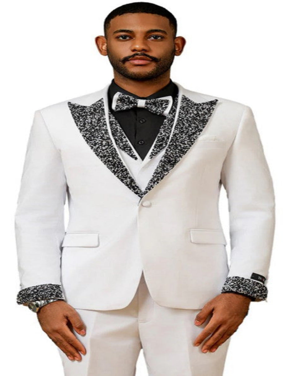 White Prom Tuxedo with Rhinestone Lapel
