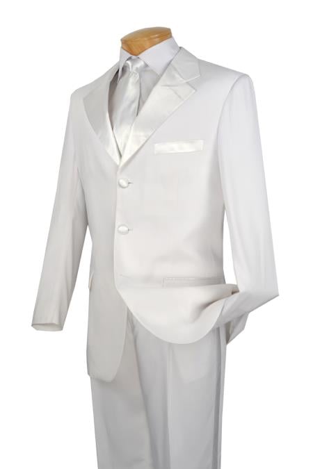 High Quality 3 buttons  Side Vented Super 120's poly~rayon Tuxedo + White Shirt+White Tie+White Vest main image 1