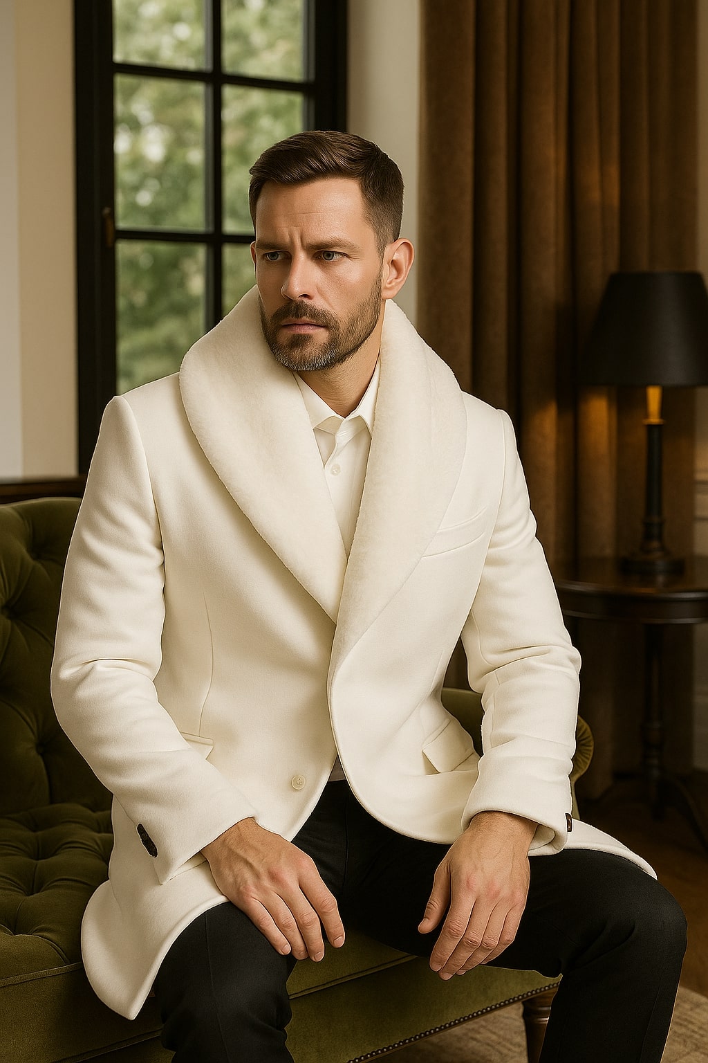 White Wool Overcoat with Faux Fur by Alberto Nardoni