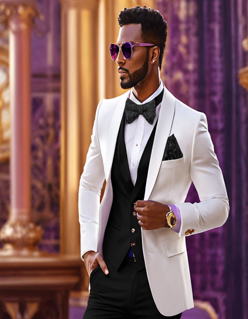 White and Black Tuxedo Suit with Dinner Jacket