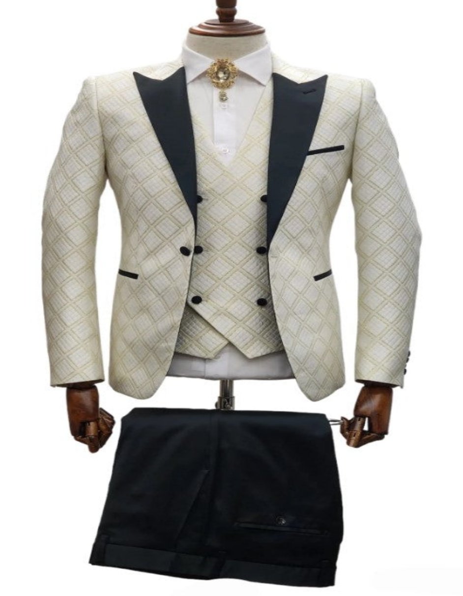 Ivory Cream Tuxedo Suit Jacket with Pants