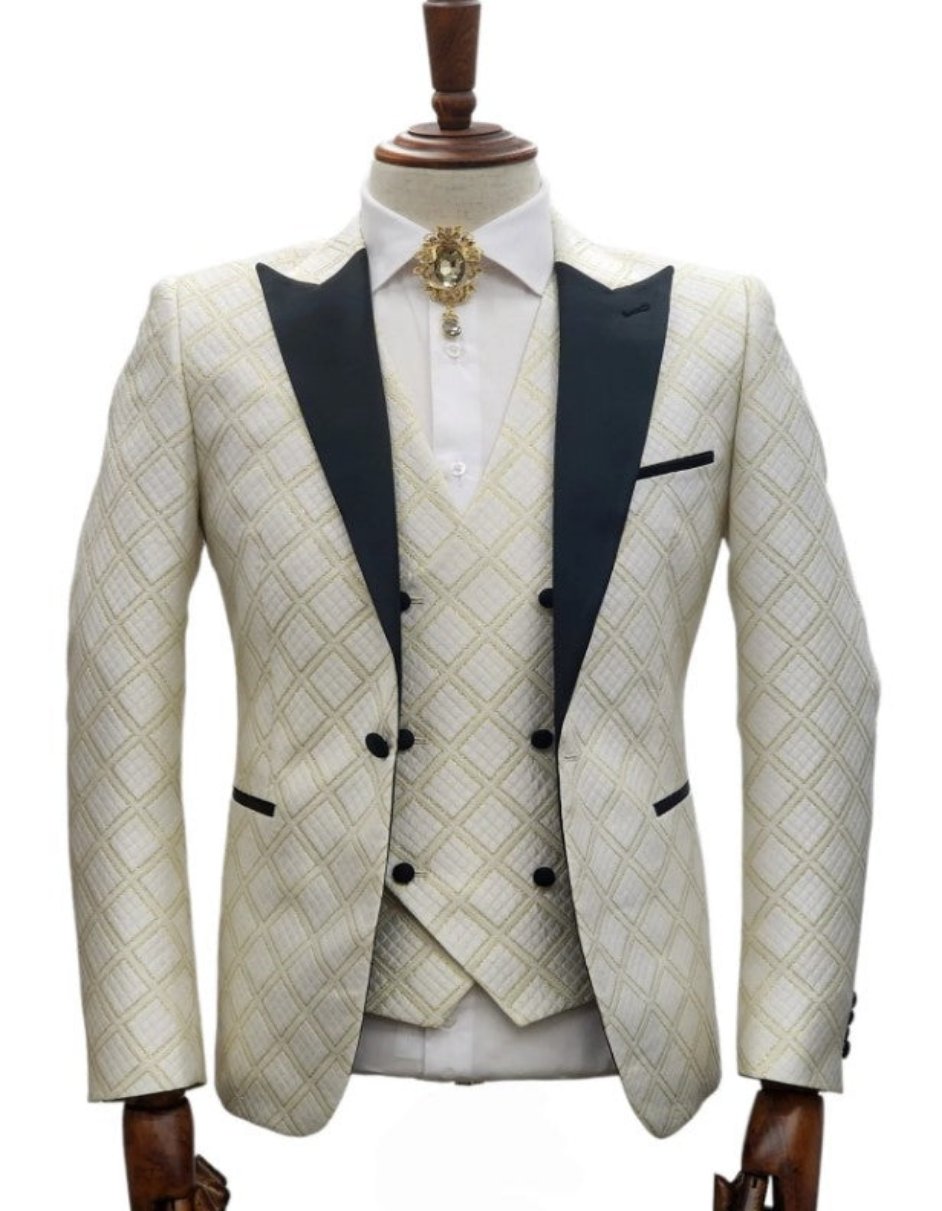 Ivory Cream Tuxedo Suit Jacket with Pants