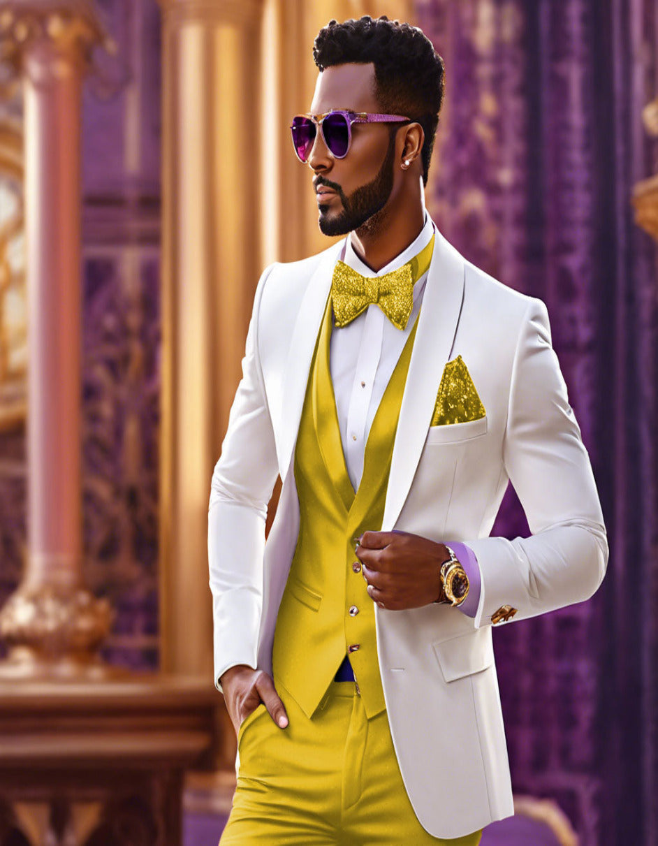 White and Gold Tuxedo Wedding Suit