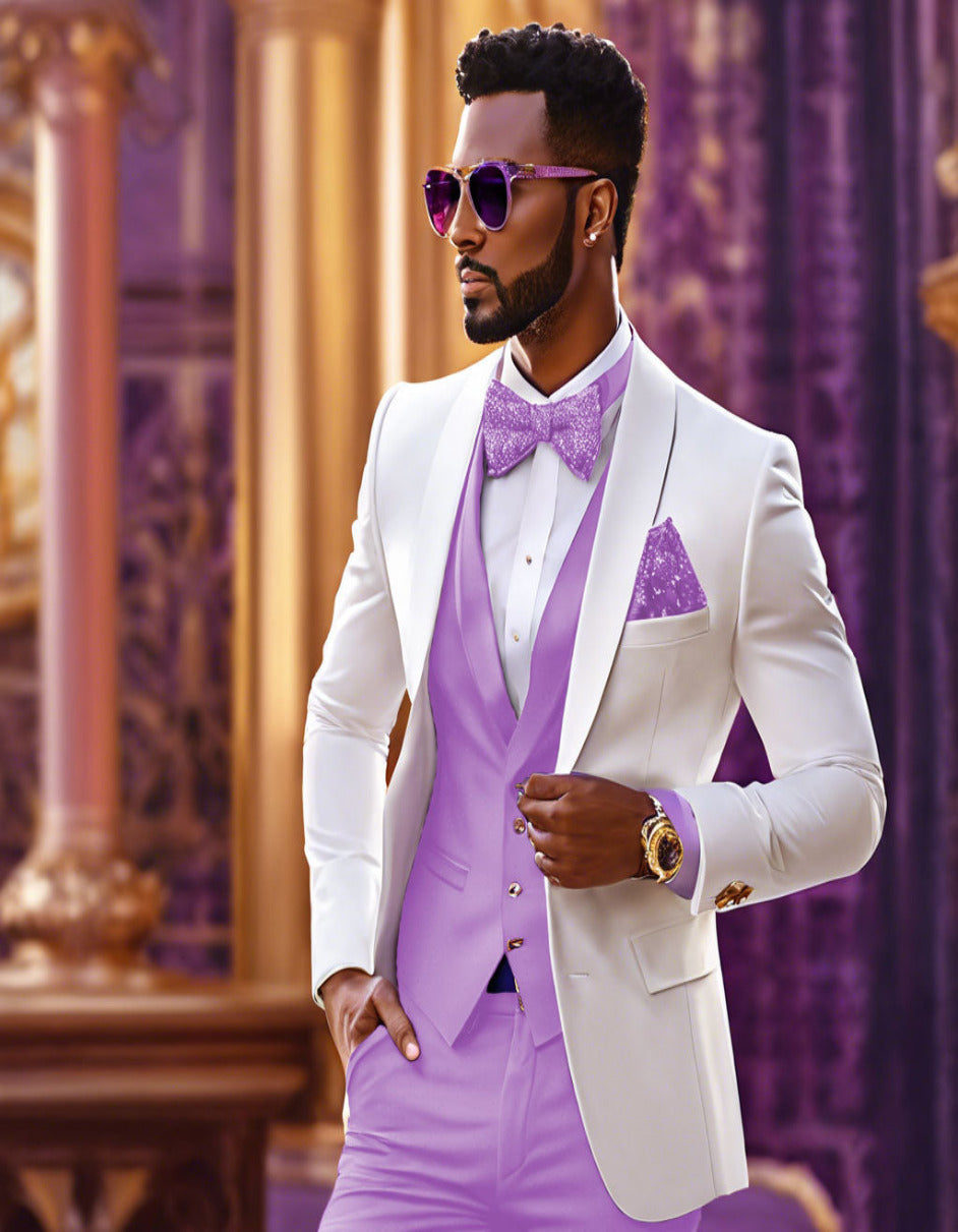 White & Lavender Tuxedo Wedding Suit Set