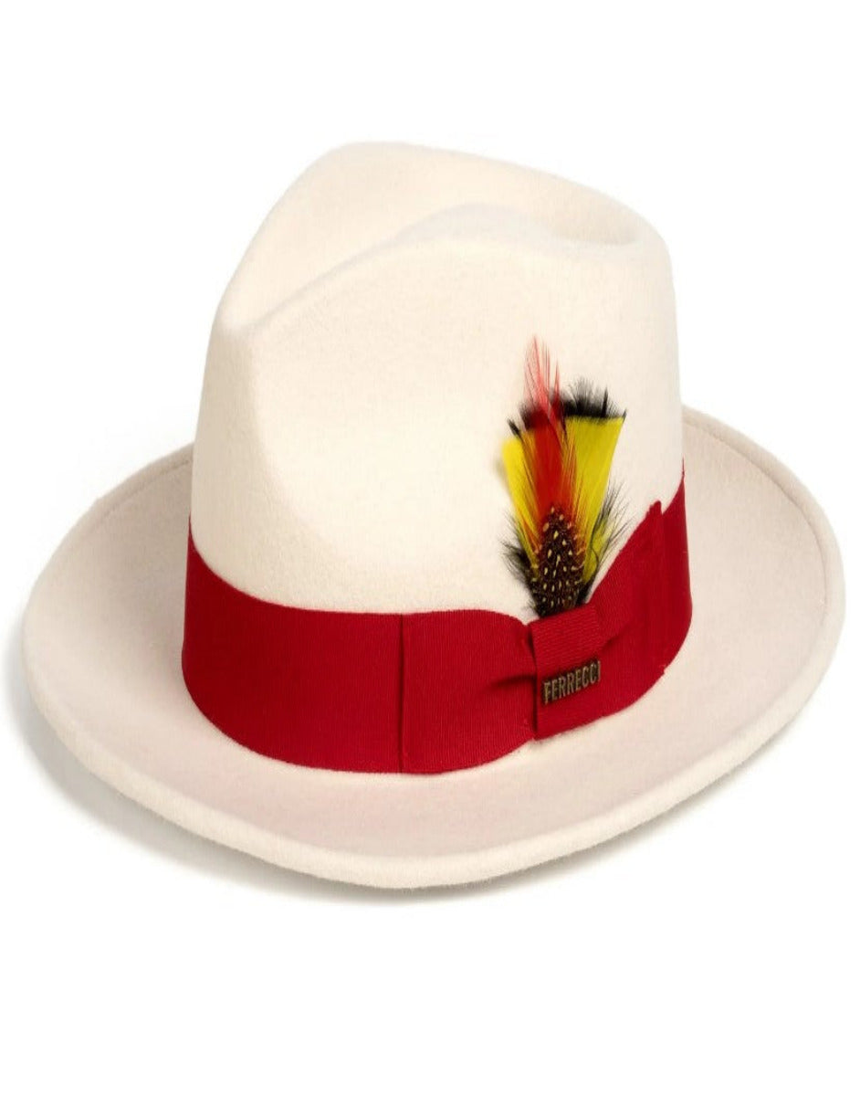 Classic 1920s Fedora Wool Dress Hat - White & Red
