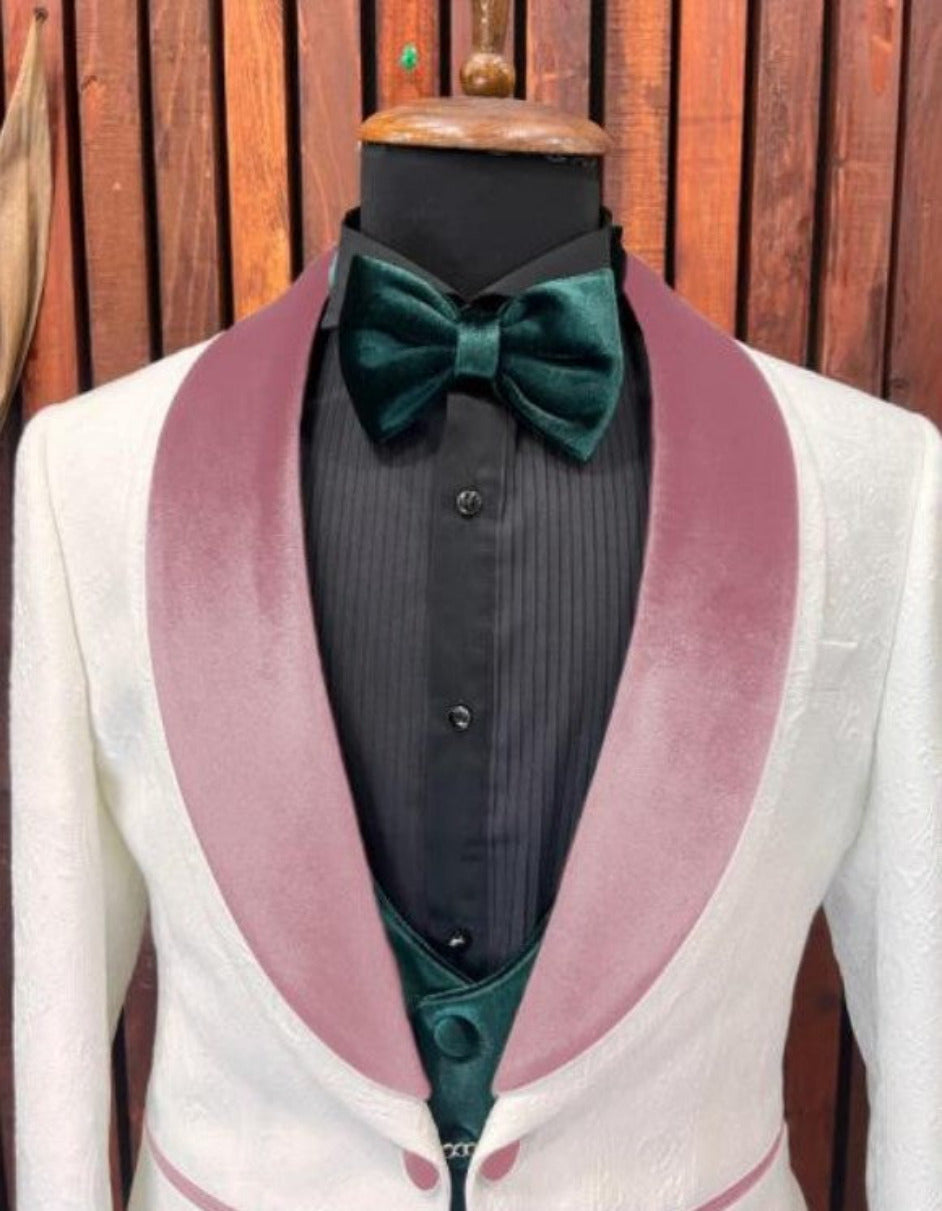 White & Rose Gold Wedding Groom Suit