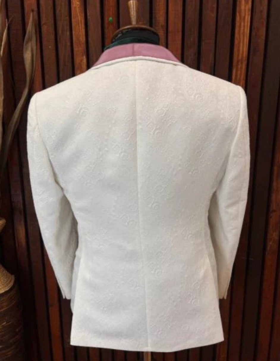 White & Rose Gold Wedding Groom Suit