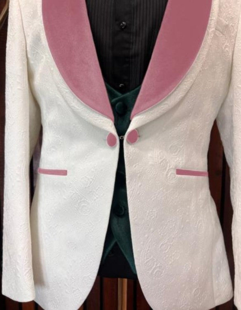 White & Rose Gold Wedding Groom Suit
