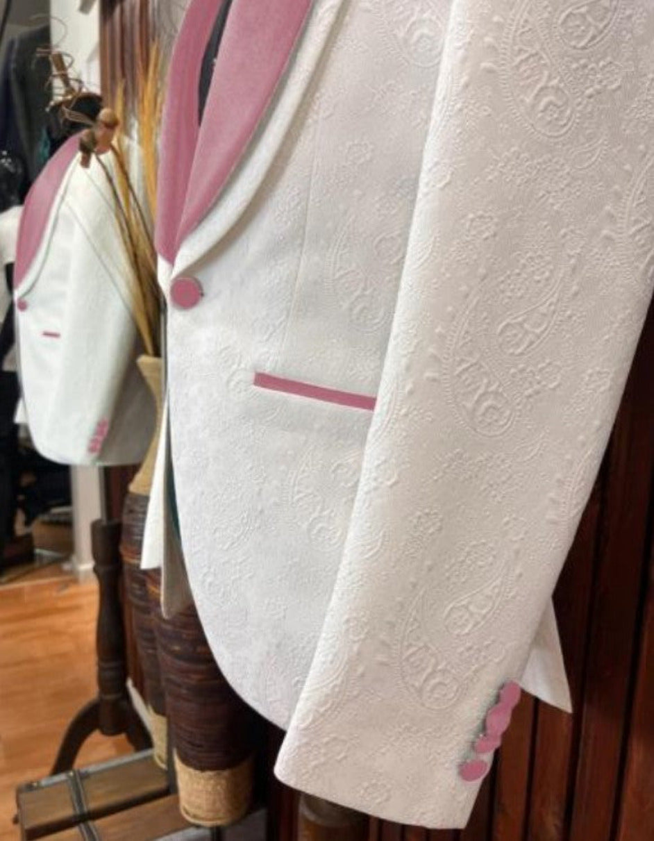 White & Rose Gold Wedding Groom Suit