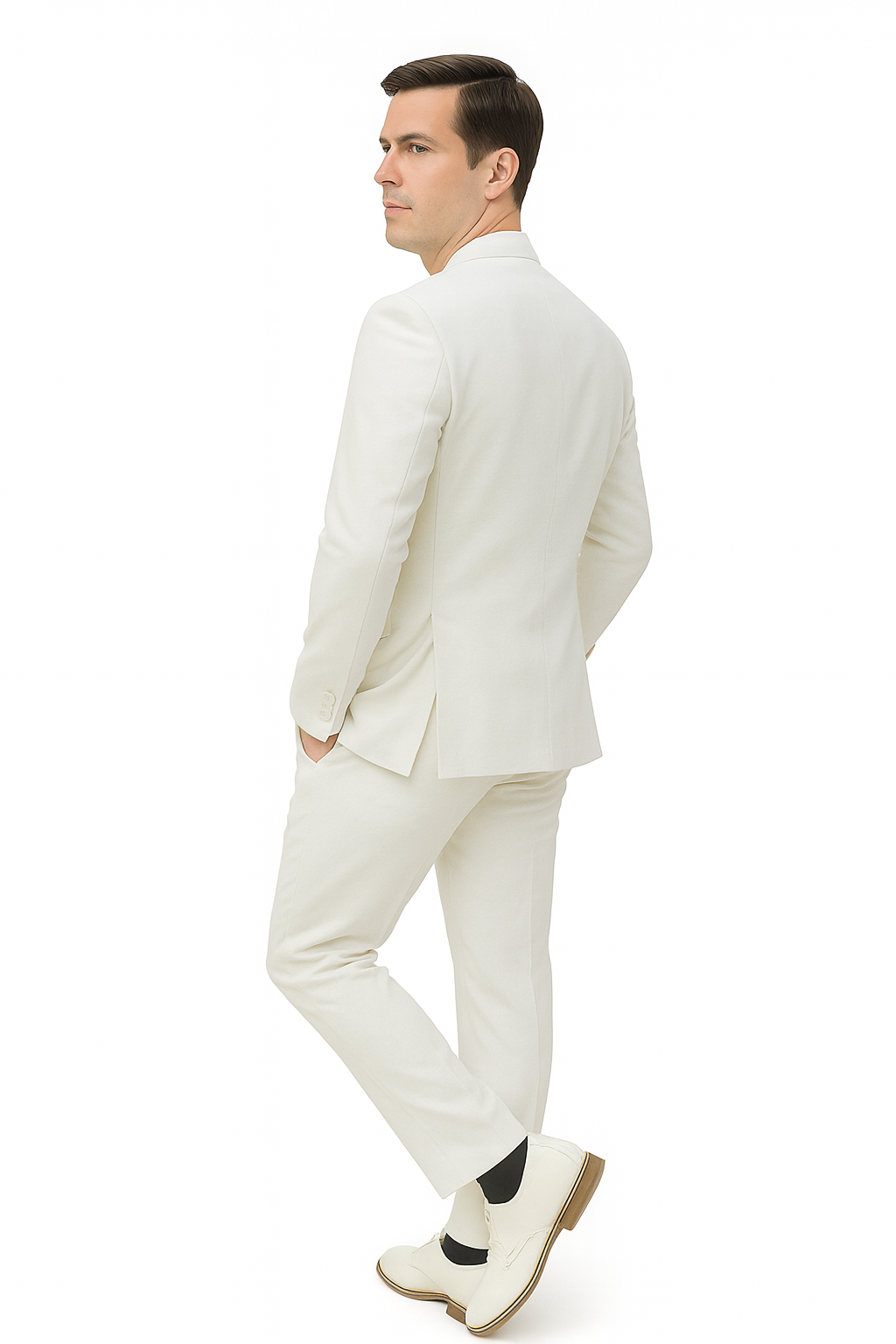 Two Piece Linen Suit Hybrid Fit No Collar
