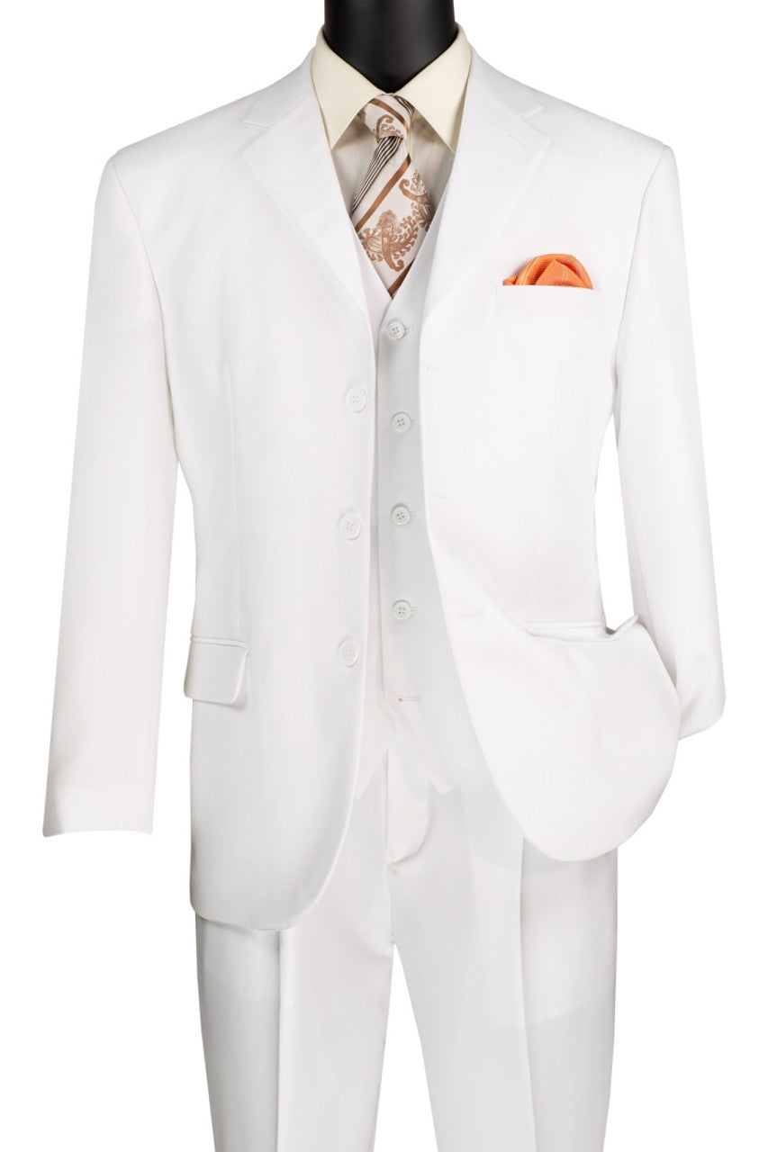 Lucci White 3-Button Vested Budget Suit with Pleated Slacks