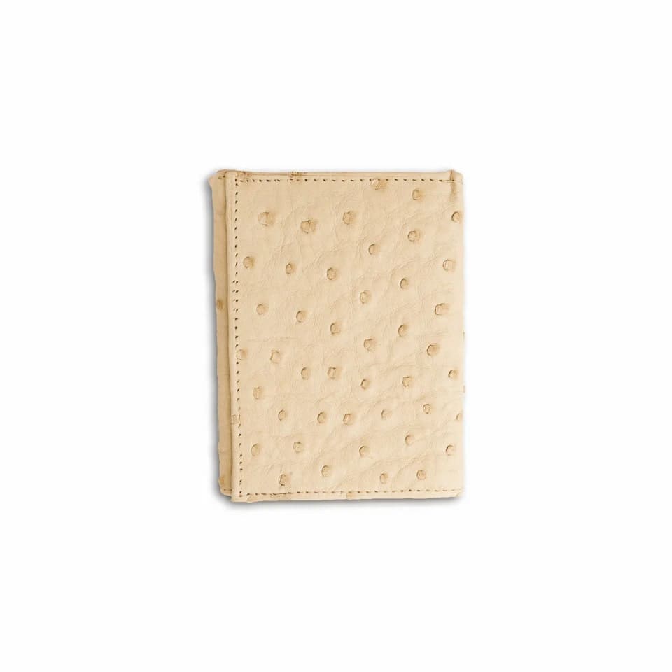 Ferrini Full Quill Ostrich Trifold Wallet White