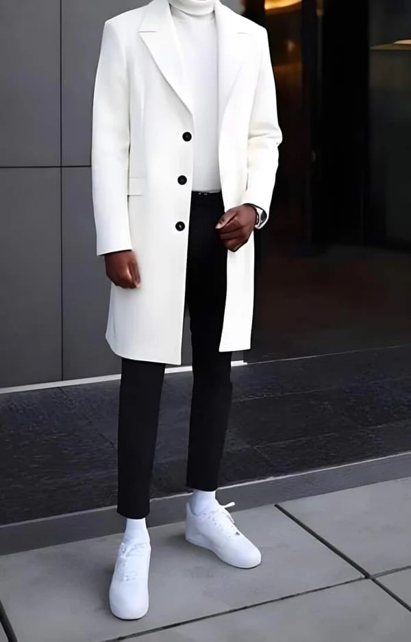 Men's White 3-Button Overcoat