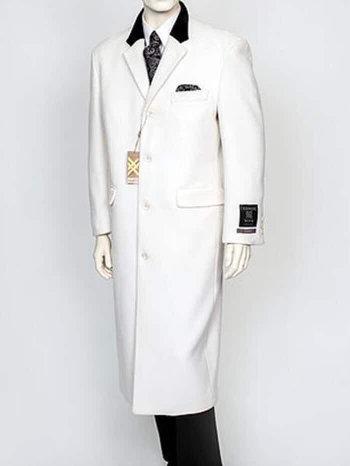 White Wool Cashmere Overcoat with Velvet Collar
