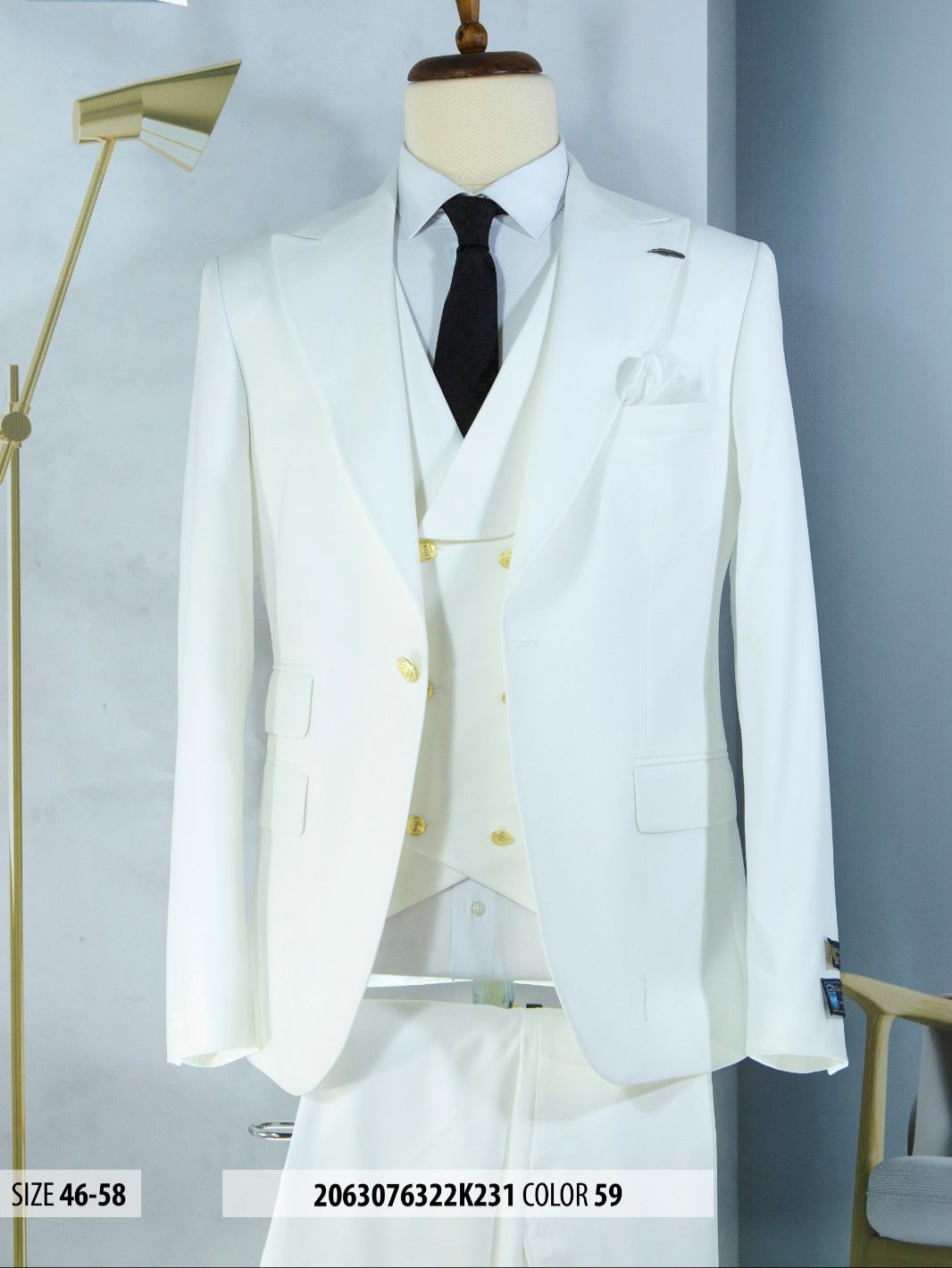 Ivory & Gold Button Cream Peak Lapel Wedding Suit