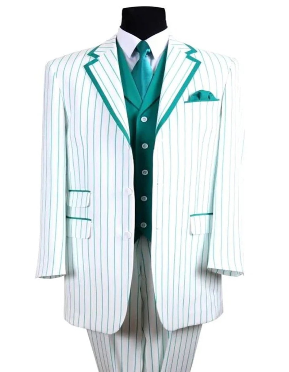 Vested White Suit with Turquoise Pinstripes