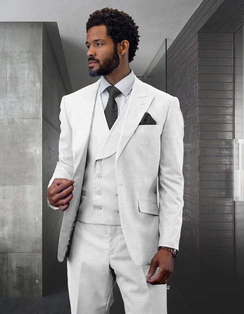 Ivory & Gold Button Cream Peak Lapel Wedding Suit