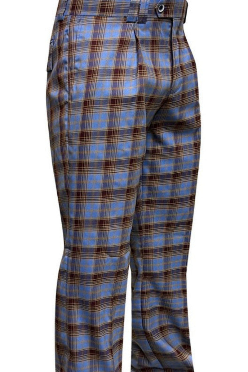 Wool Plaid Wide Leg Dress Pants - Blue/Brown