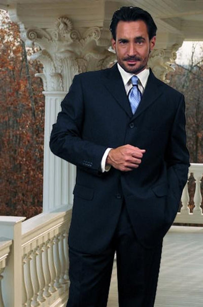 Wide Leg Solid Dark Navy Super 150's Touch Suit Hand Made - Dark Blue Suit Color mensusa
