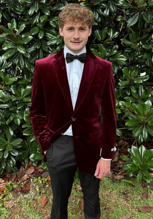 Men's Velvet Slim Fit Jacket in Wine