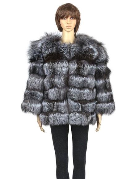 Fur Silver Genuine Fox Pull Up Zipper Jacket