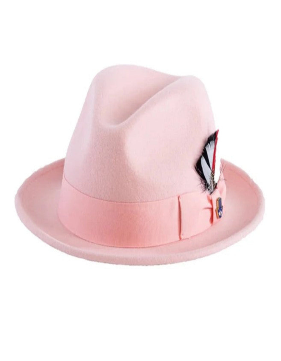 1920s Pink Fedora – Men’s Narrow Brim Crushable Wool Trilby Dress Hat