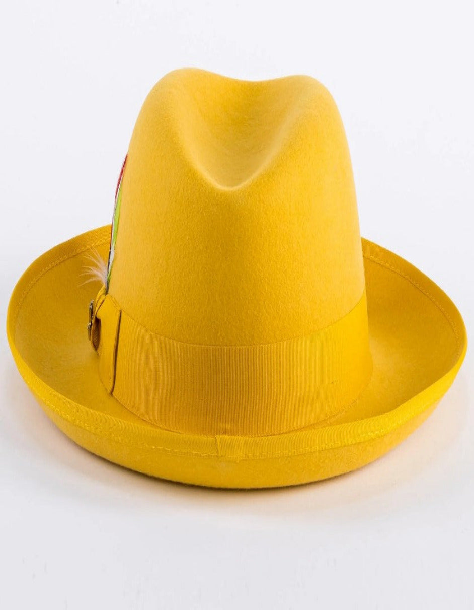 1920s Gold Fedora – Men’s Classic Gangster Godfather Wool Dress Hat