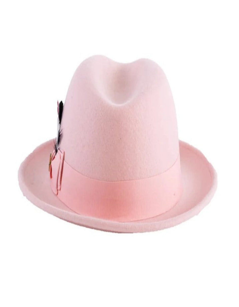 1920s Pink Fedora – Men’s Narrow Brim Crushable Wool Trilby Dress Hat