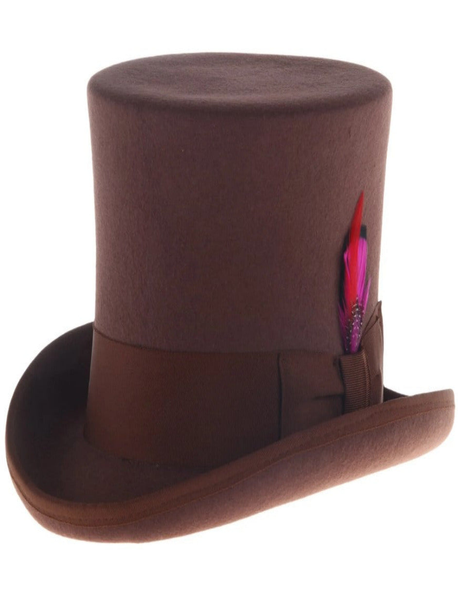 Brown Wool 1920s Fedora Top Hat for Men