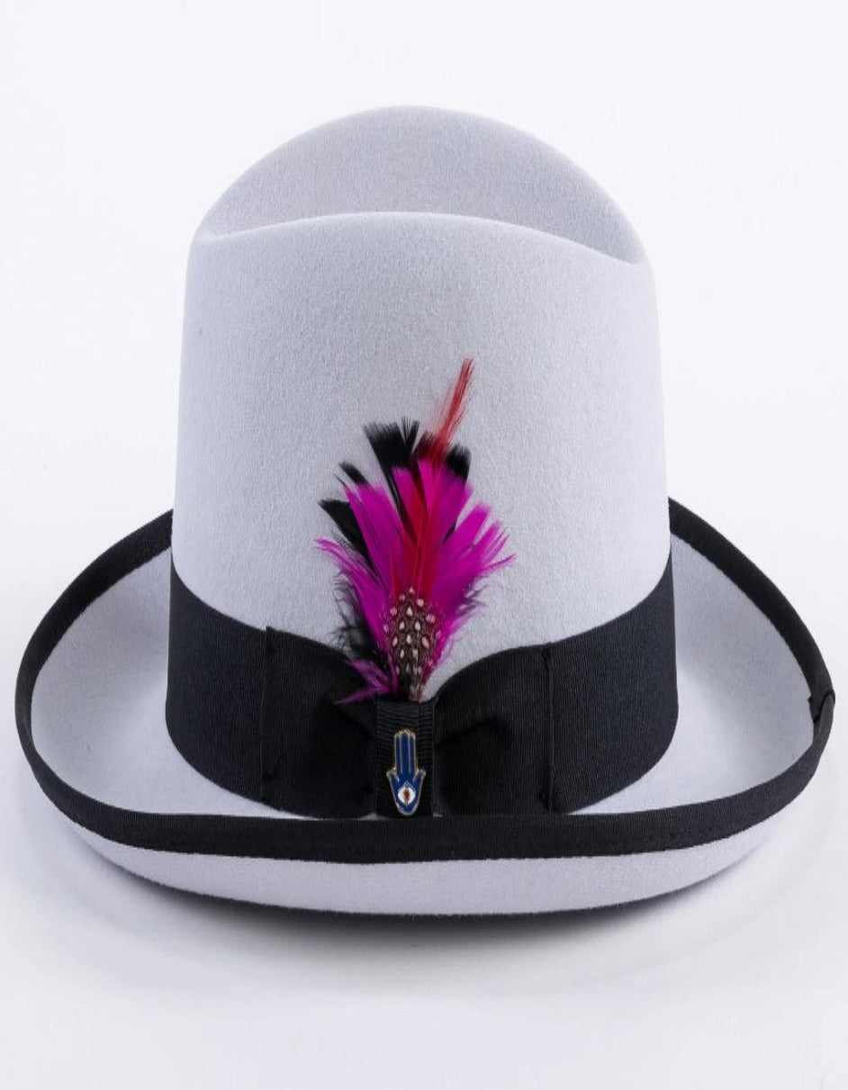 1920s Light Grey and Black Fedora – Men’s Classic Gangster Godfather Wool Dress Hat