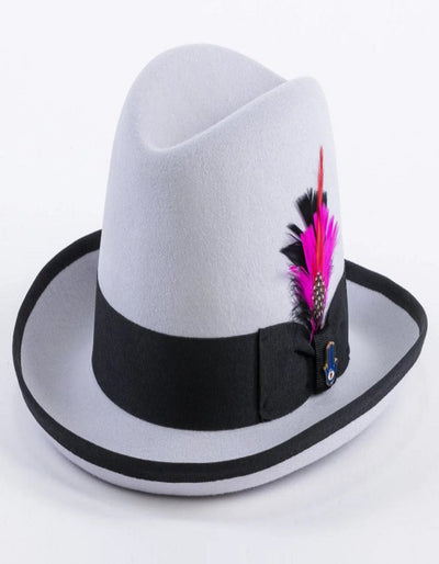 1920s Light Grey and Black Fedora – Men’s Classic Gangster Godfather Wool Dress Hat