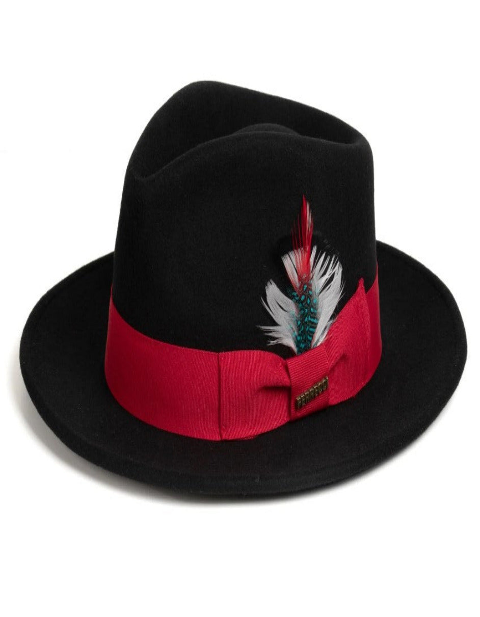1920s Black and Red Wool Fedora Hat for Men
