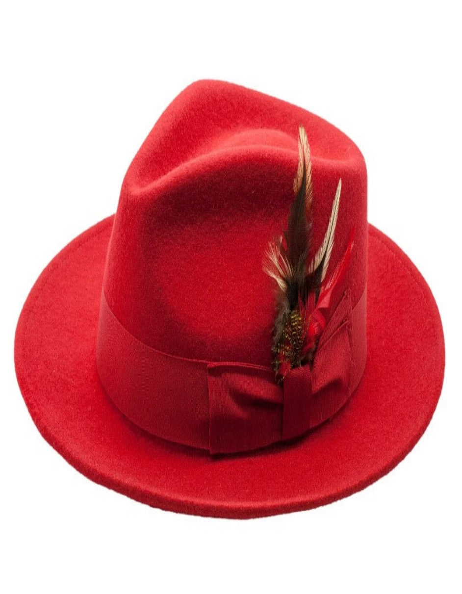 1920s Red Fedora – Men’s Classic Wool Dress Hat