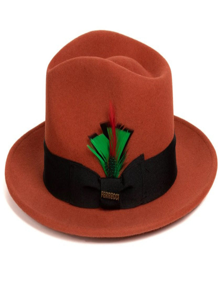 Rust 1920s Wool Fedora Dress Hat for Men
