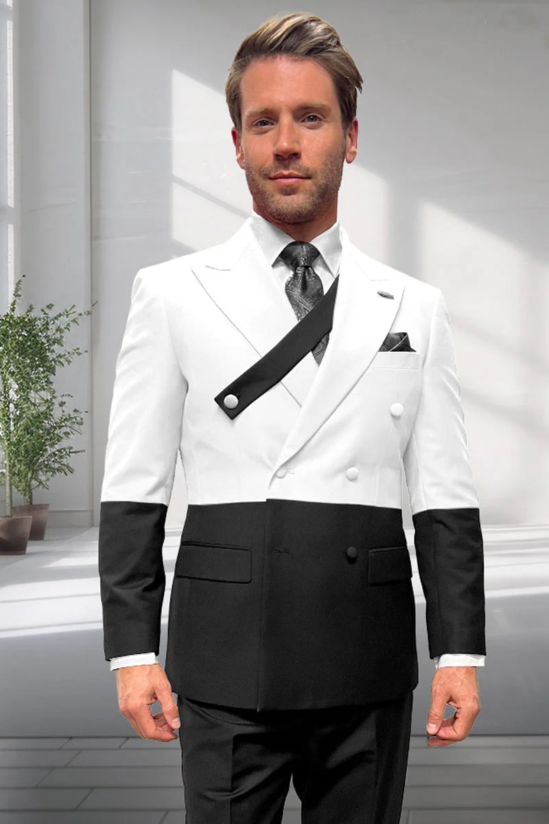 Designer Wool Double Breasted Suit - Two Tone