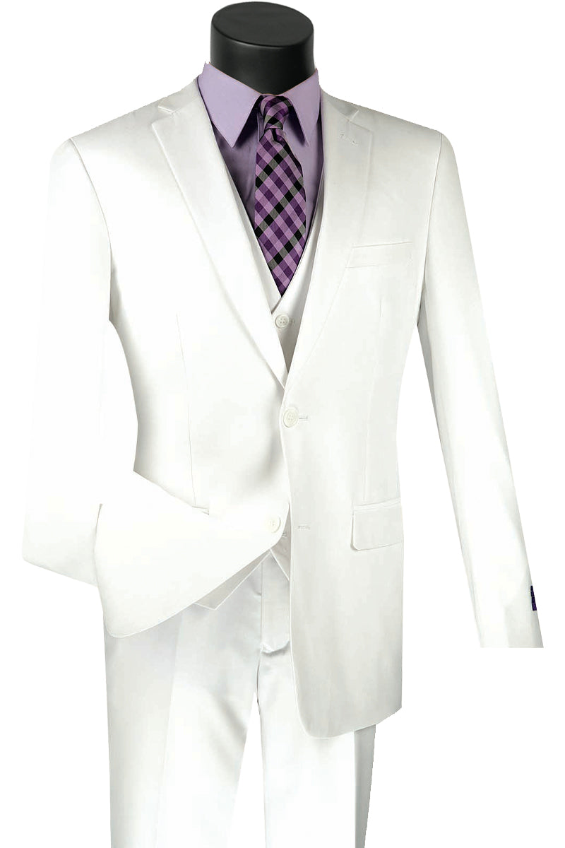 Slim Fit White Wool Feel Suit with Vest